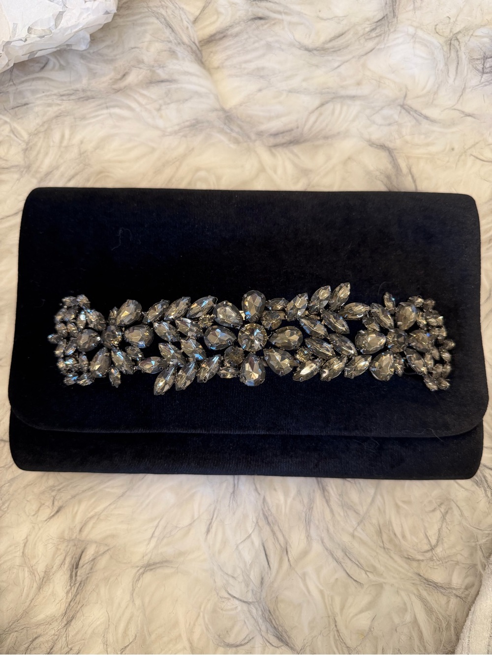 Sondra Roberts Crystal-Embellished Black Velvet Evening Clutch